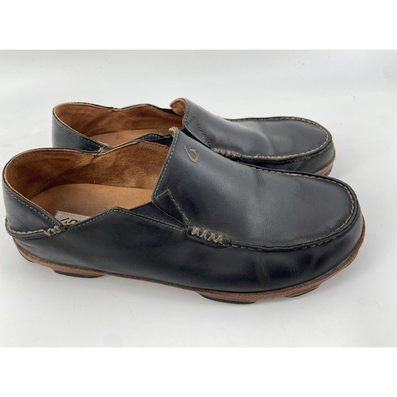 Olukai Shoe Men 12 Moloa Loafer Black Leather Slipper Convertible Slip On Casual main image 4